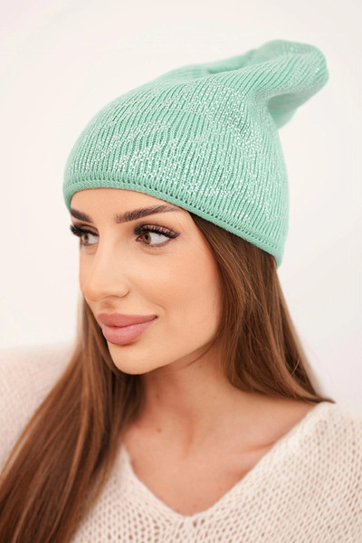 Kesi Pălărie de damă verde mentă cu mohair și model lucios