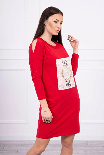 Kesi Rochie cu grafică 3D și perle, roșie