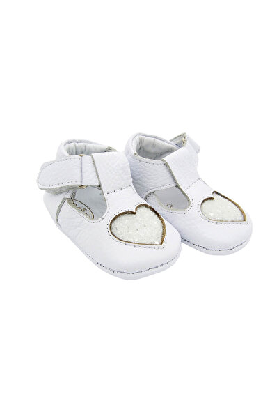 Beybium Alina Genuine Leather Heart First Step Baby Shoes White