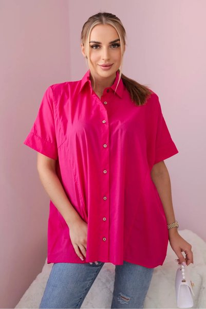 Kesi Cămașă de bumbac fucsia cu mânecă scurtă, casual, ușoară, perfectă pentr...