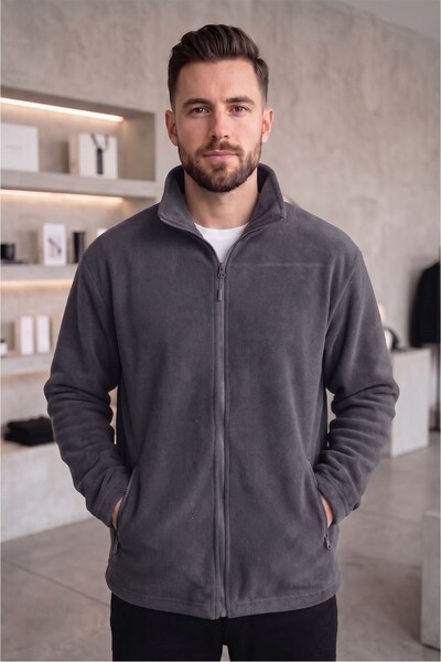 Erkek Fermuarlı Anti-pilling Polar Füme Ceket/ Sweatshirt