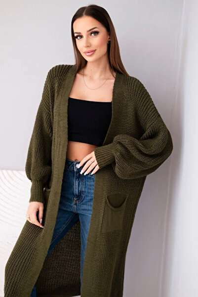 Kesi Cardigan lung tricotat italian, kaki, moale și elegant.