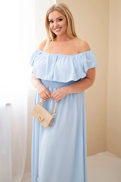 Kesi Rochie maxi mărime mare cu volane și talie elastică, albastră