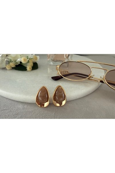 Merishe Jewerly Vintage Coffee Stone Oval Steel Earrings