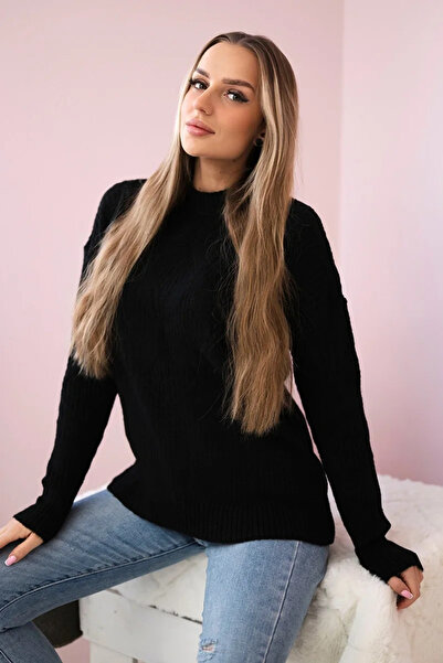 Kesi Pulover negru cu model tricotat la modă, elegant și confortabil