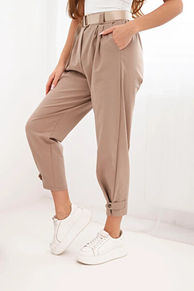 Kesi Pantaloni de damă Punto, camel, cu talie înaltă, de vară