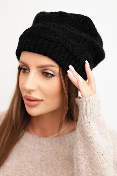 Kesi Căciulă de lână de iarnă pentru femei cu împletitură decorativă K451 negru