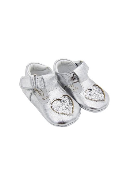 Beybium Alina Genuine Leather Heart First Step Baby Shoes Silver