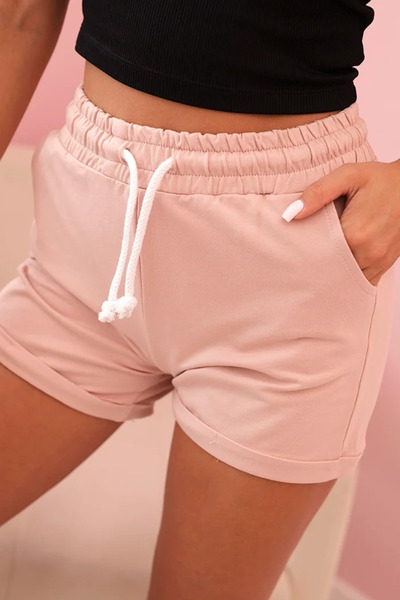Kesi Pantaloni scurți de bumbac roz închis pentru femei, cu elastic și șnur.