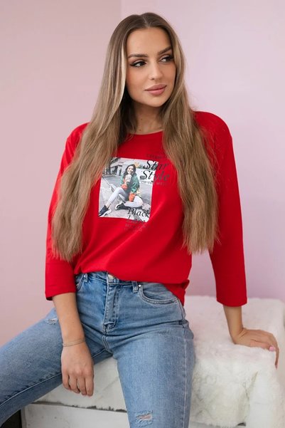 Kesi Tricou roșu cu imprimeu colorat în stil stelar din amestec de bumbac ela...