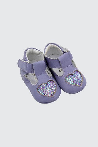 Beybium Alina Genuine Leather Heart First Step Baby Shoes Purple