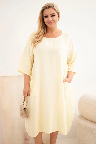 Kesi Rochie oversize galbenă din viscoză, mărimi mari, cu buzunare și mâneci ...