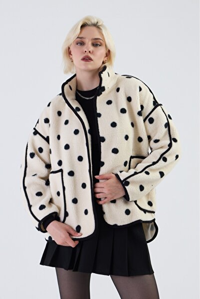 Captival Polka Dot Welsoft Plush Fabric Design Coat