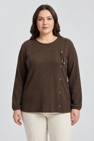 Ravencia Winter Hair Knitwear Buttoned Soft Blouse