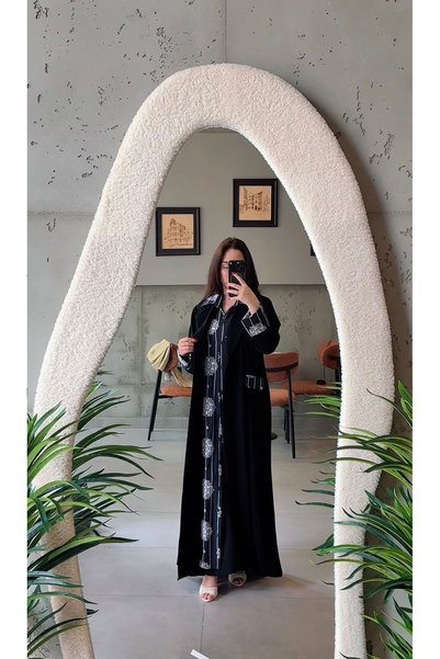 Generic Brand Abaya Majesty Ceramic with Attached Embroidered Inner Dress