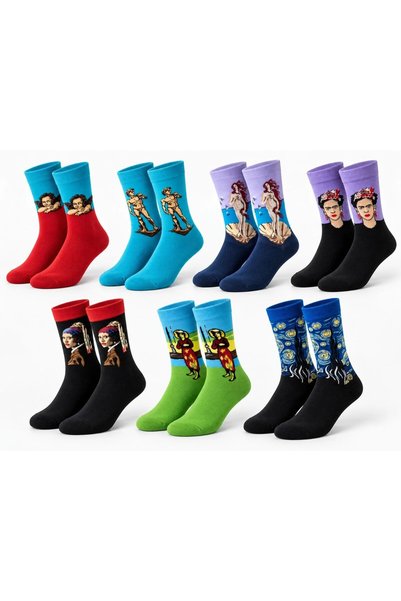Generic Brand Unisex Socks Art Themed Colorful Set of 7 Portrait Painting Pat...