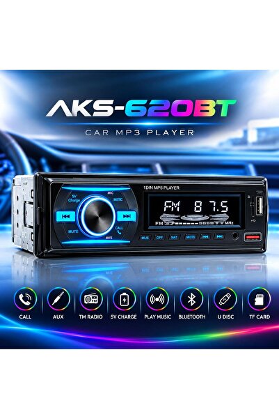 Mehter Aks-620bt 2amfi Çıkışlı 4x60Wat Oto Teyp Rgb Bluetooth-Usb Mixtrax