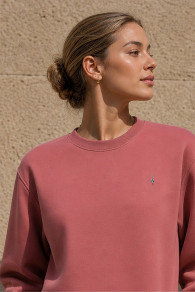 MAXIMILLIAN Kadın Pudra Bisiklet Yaka Basic Sweatshirt