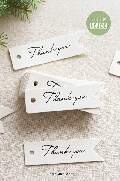 Thank You Etiket - 35 Adet - 6x2 cm - Kilitli İp Hediyeli