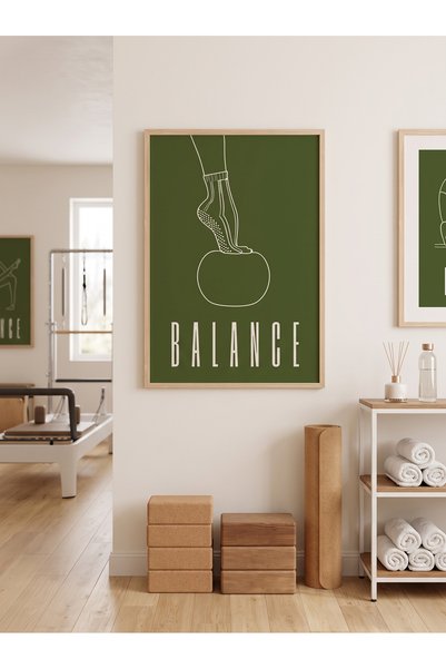 Creatick Design Reformer Pilates ve Yoga Salonu Tablosu Ham Ahşap Çerçeveli M...