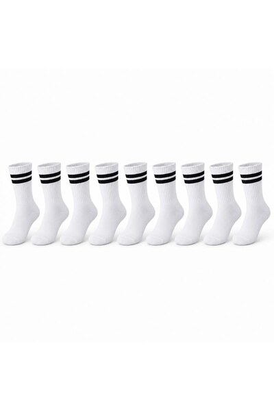 Şerife Hanım Unisex White Socks with Black Stripes Set of 9 Long Socks Daily ...