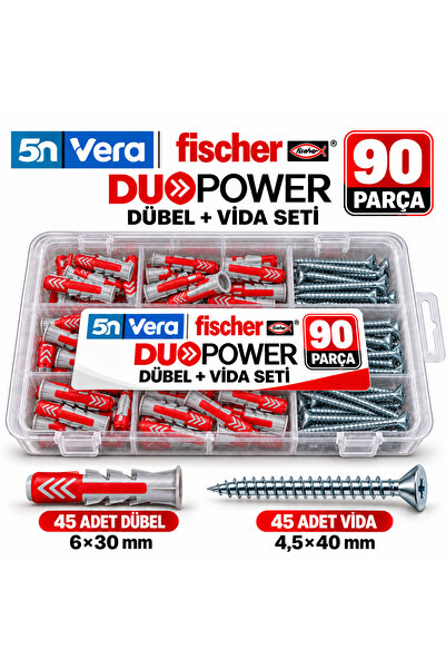 5N VERA Fischer DuoPower 6x30 Dübel + 4,5x40 Vida Seti | 45 Montajlık 90 Parç...