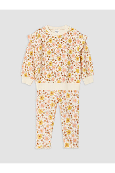LC Waikiki Rmz Gi̇yi̇m Farkiyla Flower Embroidered Baby Girl Set