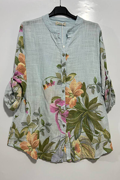 AYASOFYA OTANTIK Women's Italian Lily Pattern 3/4 Sleeve 100% Cotton Shirt Bl...