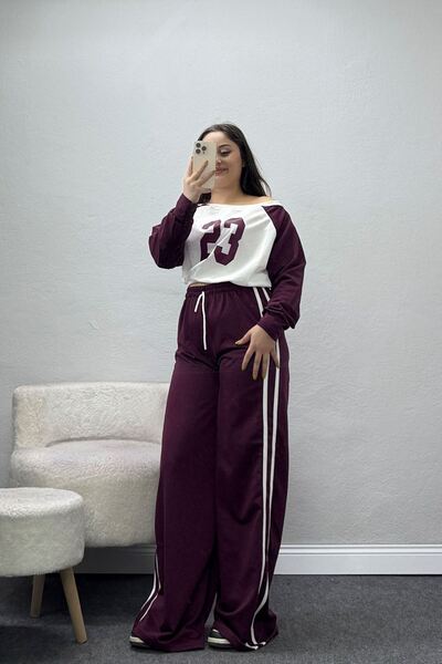 BELENDİR Women's 2 Thread Boat Neck Tracksuit Set Mürdükru Model Tv-95063