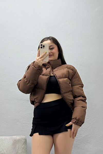 BELENDİR Women's Inflatable Coat with Elastic Waistband, Brown