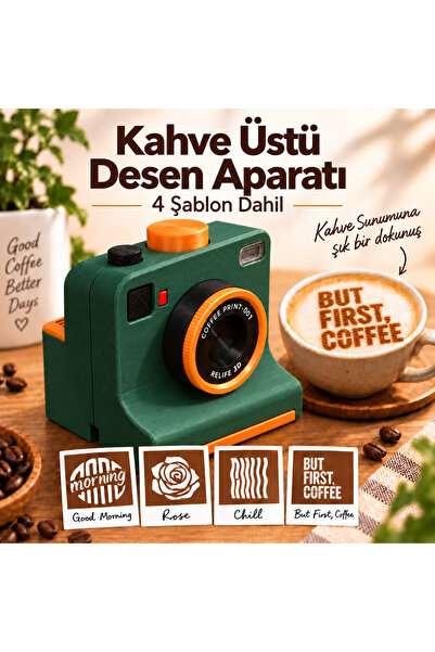 baski.zade Coffee Print Kahve Üstü Desen Aparatı, Latte Art Kahve Süsleme Mak...
