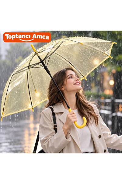 Toptancı Amca 90 cm Çap 70 cm Baston Boy Şeffaf Renkli Yağmur Şemsiyesi