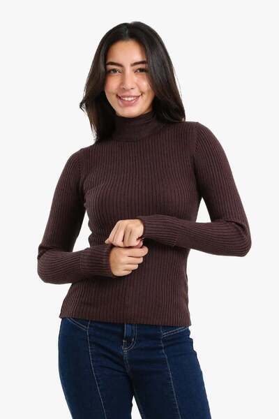CARINA Carina Ribbed Turtleneck Sweater - Dark Brown