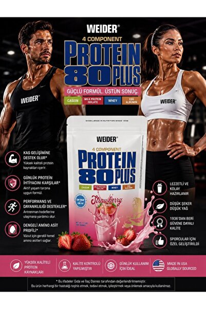 Weider 80 Plus Casein & Isolate & Whey & Egg Protein Tozu 500 gram - Strawberry