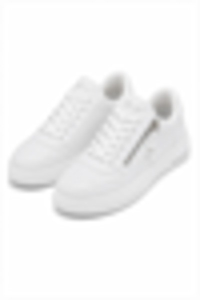 Juuuj White Faux Leather Lace-Up Side Zipper Detailed Comfortable Fit Casual ...
