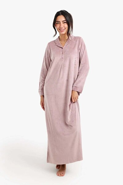 CARINA Karina Velvet Nightgown with Pointed Collar - Wood Pink
