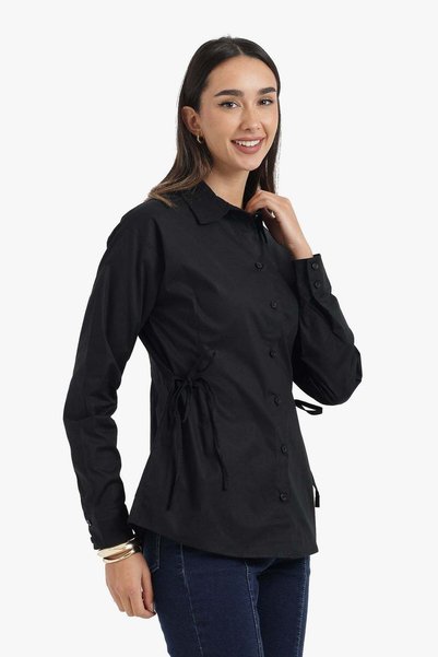 CARINA Karina Shirt with Side Drawstring - Black