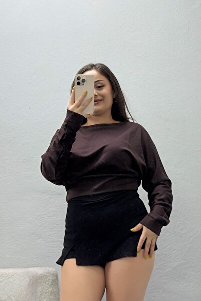 BELENDİR Women's Boat Neck Bat Sleeve Modal Blouse Light Brown