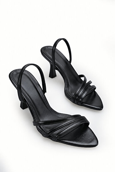 Wildco Sandale negre rustice cu toc subțire și curea la spate, pantofi elegan...