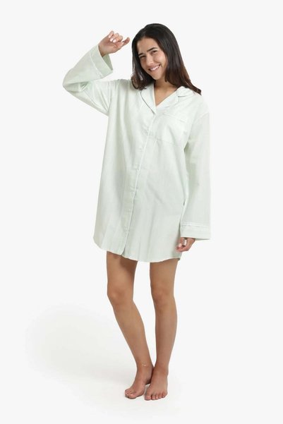 CARINA Carina Women's Striped Cotton V-Neck Long Sleeve Nightgown - Light Mint