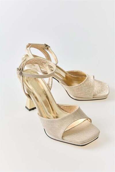Juuuj Cream Glittery Shiny Textured Ankle Strap Practical Use Thin Heeled Shoes