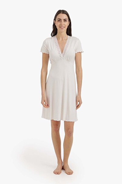 CARINA Carina Women's Viscose Blend Lace V-Neck Short Sleeve Nightgown - Off ...