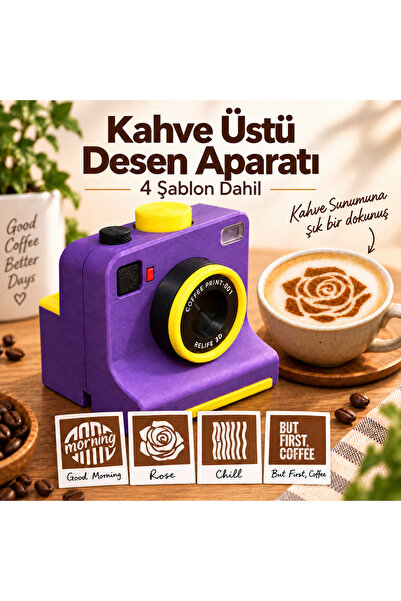baski.zade Coffee Print Kahve Üstü Desen Aparatı, Latte Art Kahve Süsleme Mak...