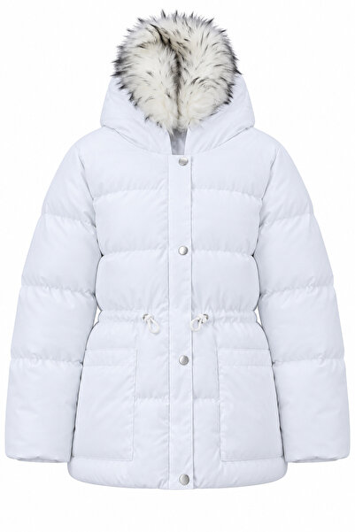 Raben Women's Hooded Fur Detailed Long Puffer Coat with Adjustable Waist.