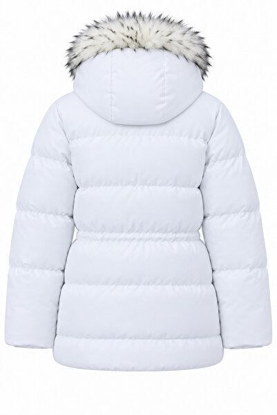 Raben Women's Hooded Fur Detailed Long Puffer Coat with Adjustable Waist.