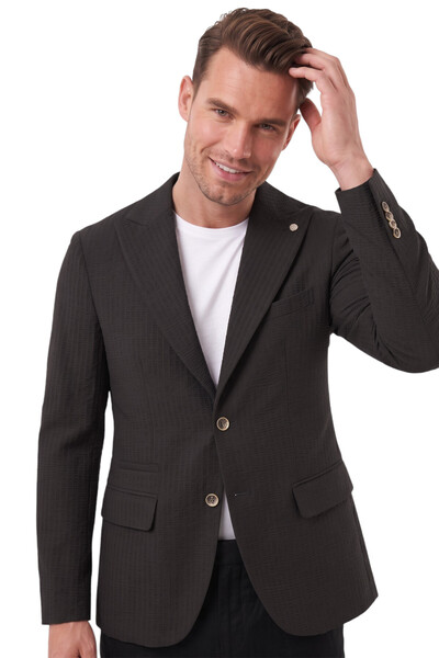 DeepSEA Erkek Slim Fit Likralı Siyah Blazer Ceket – Gofre Dokulu Esnek Çift Düğmeli Spor Ceket 2600813