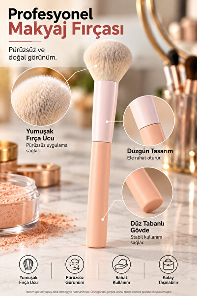 OpenCity Makyaj Fırçası 18 cm Yumuşak Dolgun Uçlu Pudra Allık Bronzer Fırçası...