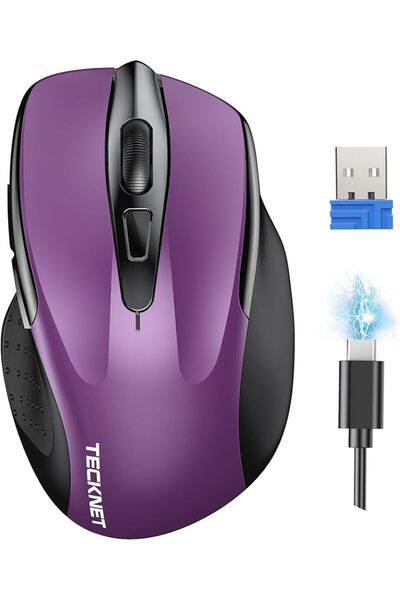 TECKNET ماوس لاسلكي (BT5.0/3.0 و 2.4G) قابل لإعادة الشحن بدقة 4800 نقطة في ال...