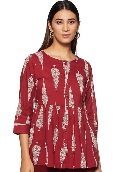 Amazon Brand - Myx Women's Cotton Relaxed Fit Short Kurti