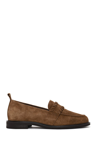 Derimod Women's Tan Suede Leather Masculine Loafer Af130005Ds